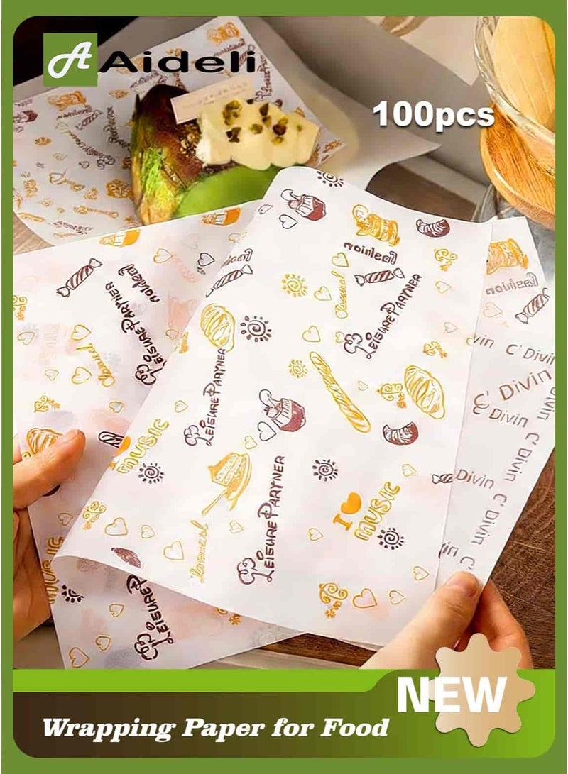 أديلي 100 قطعة ورق تغليف وورق خبز 38×28 سم، ورق برشمان مقاوم للماء والدهون، للاستعمال مرة واحدة، مناسب للسندويشات والبرجر والشواء وتبطين الصواني - Image 1